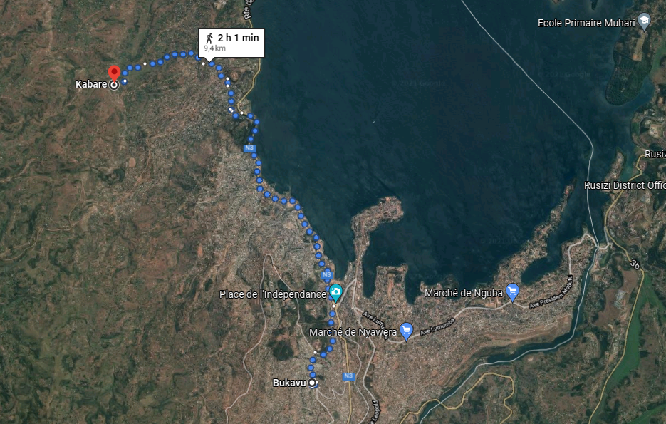 Capture d'écran Google MAPS : KABARE- BUKAVU, @ponabana