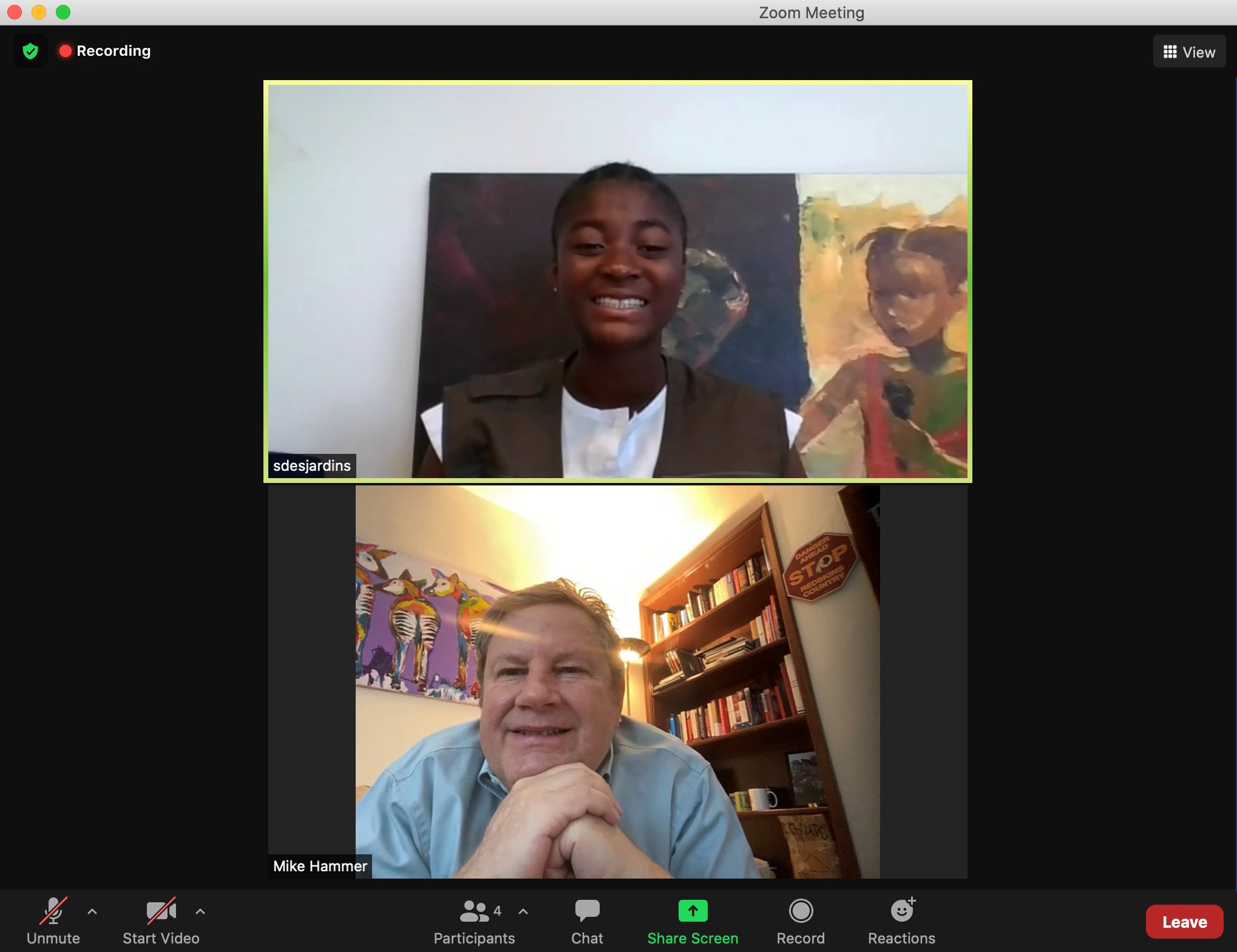 Capture d'écran appel vidéo entre l'ambassadeur des USA en RDC et un enfant reporter @ponabana